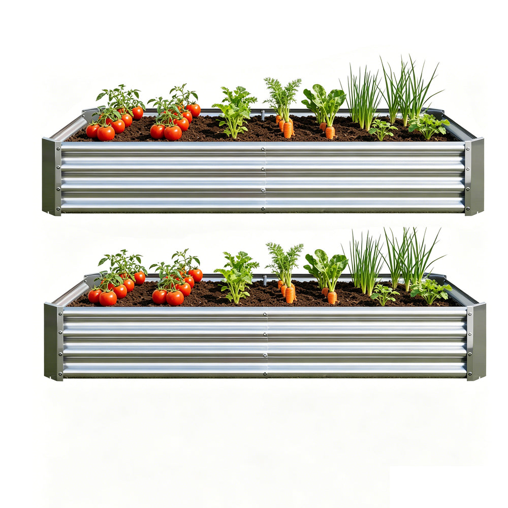2PCS Silver 6×3×1ft Metal Raised Rectangle Garden Planter Beds Media 1