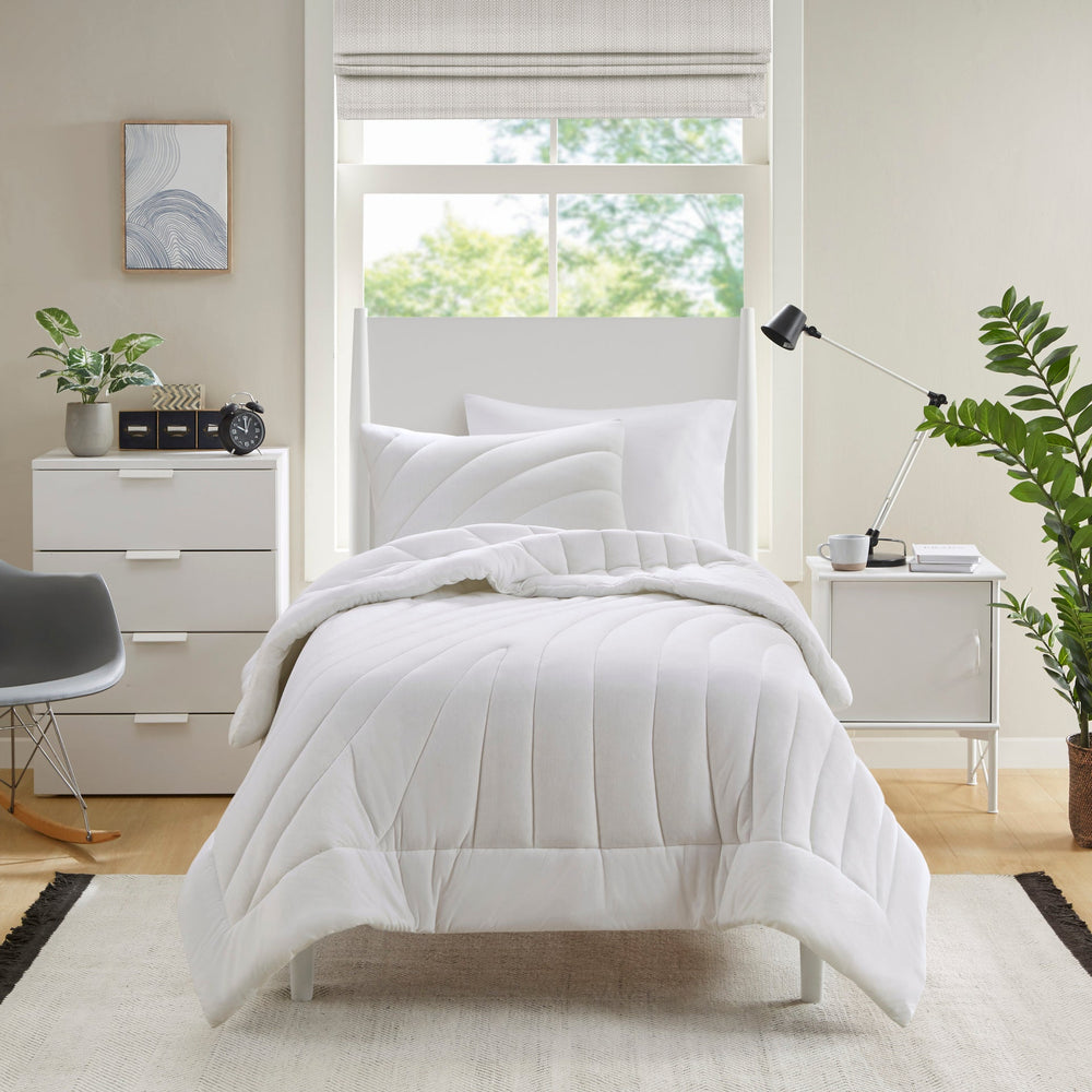 2 PCS Twin/Twin XL Poly Jersey Puffy Comforter Set White Media 10