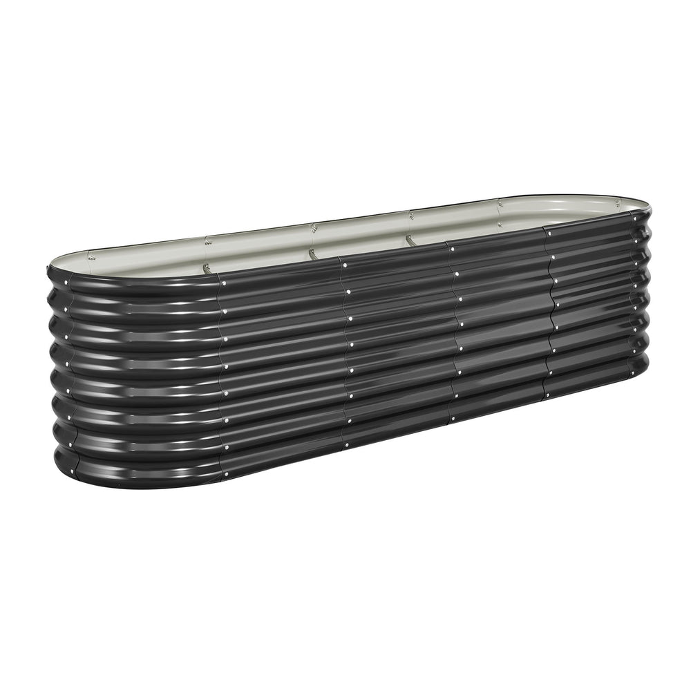 Metal Raised Garden Bed, 8 x 2 x 2 ft Oval Outdoor Galvanized Planter Garden Box, Open Bottom Design, Large Planter Raised Bed for Growing Vegetables, Flowers, Herbs, and Succulents, Dark Gray Media 1