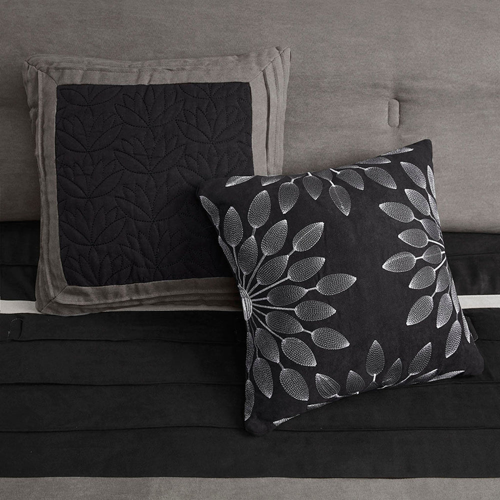 7 PC Pieced Faux Suede Comforter Set Black King Media 2