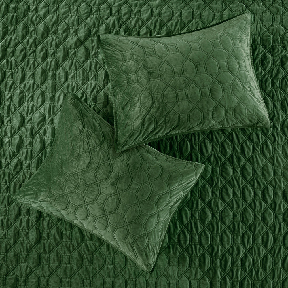 3 Piece Velvet Quilt Set Green King/Cal King Media 5