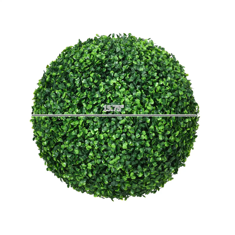 HOMCOM Set of 2 15.75 Inch Artificial Ball Boxwood Topiary Trees Balls, Indoor Outdoor Fake Plants for Home, Office & Living Room Decor