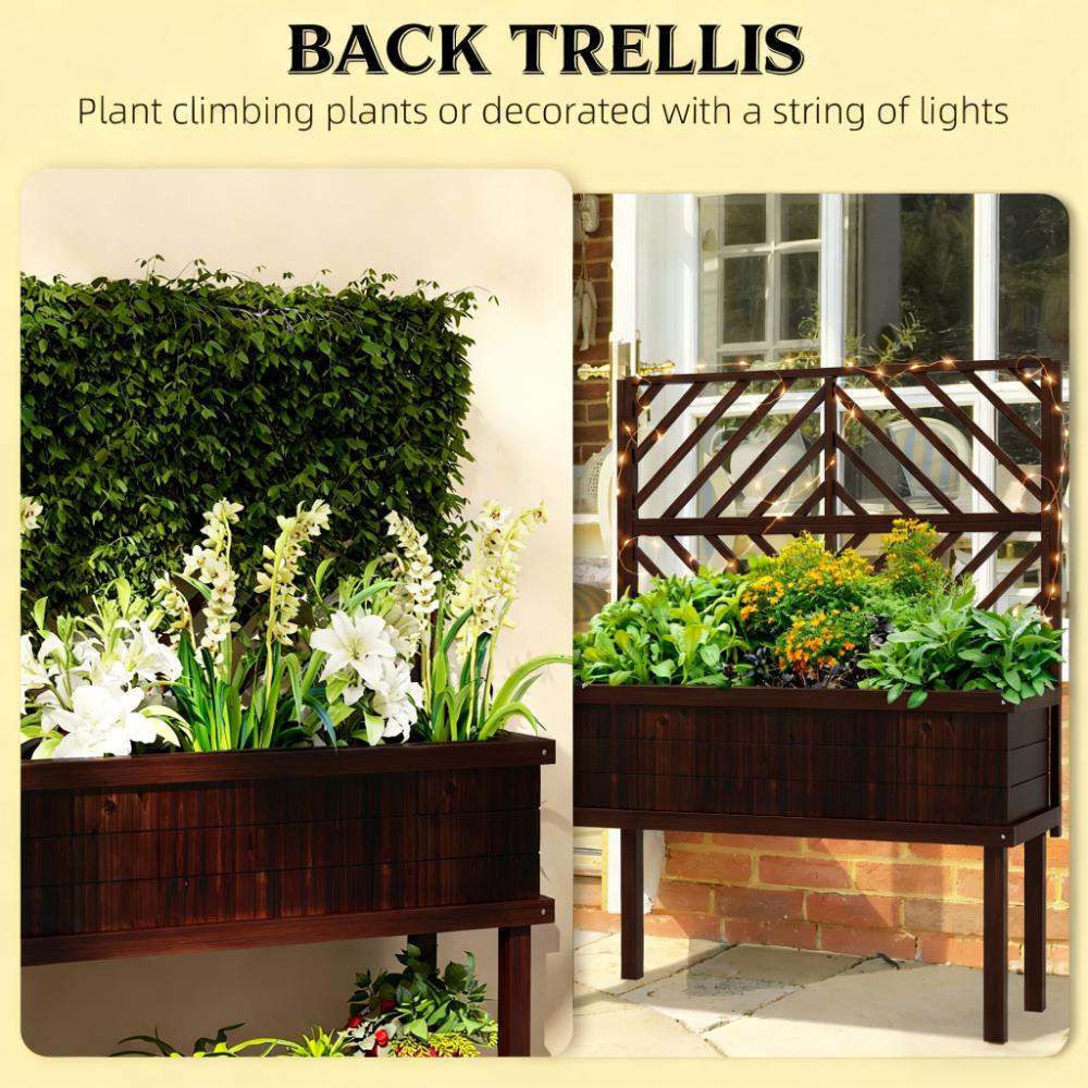 Raised Garden Bed,Elevated Wood Planter with Trellis for Climbing Plants,with Legs and Drainage Holes Media 4