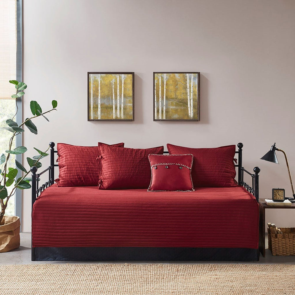 6 Piece Reversible Plaid Daybed Cover Set Red Daybed Media 3