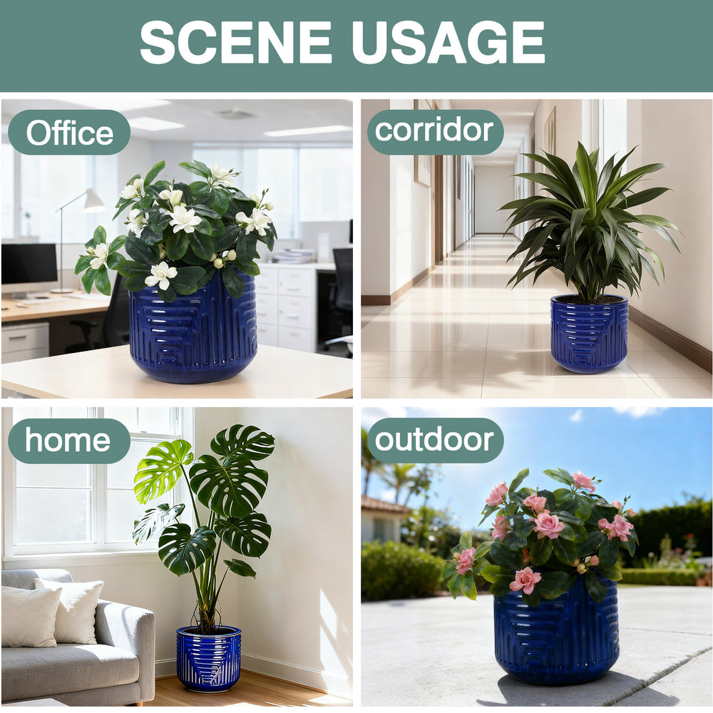 16' Dia Round Planters for Indoor Plants, Large Outdoor Planters with Drainage Holes, Ceramic Plant Pots Indoor & Outdoor for Home Garden Patio - Dark Blue Media 9