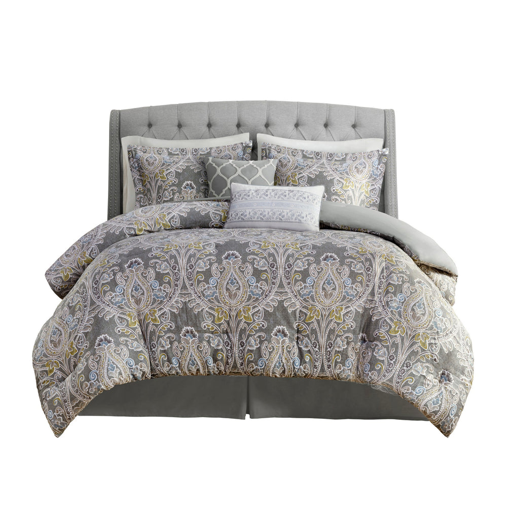 6 Piece Cotton Comforter Set Grey Cal King Media 2