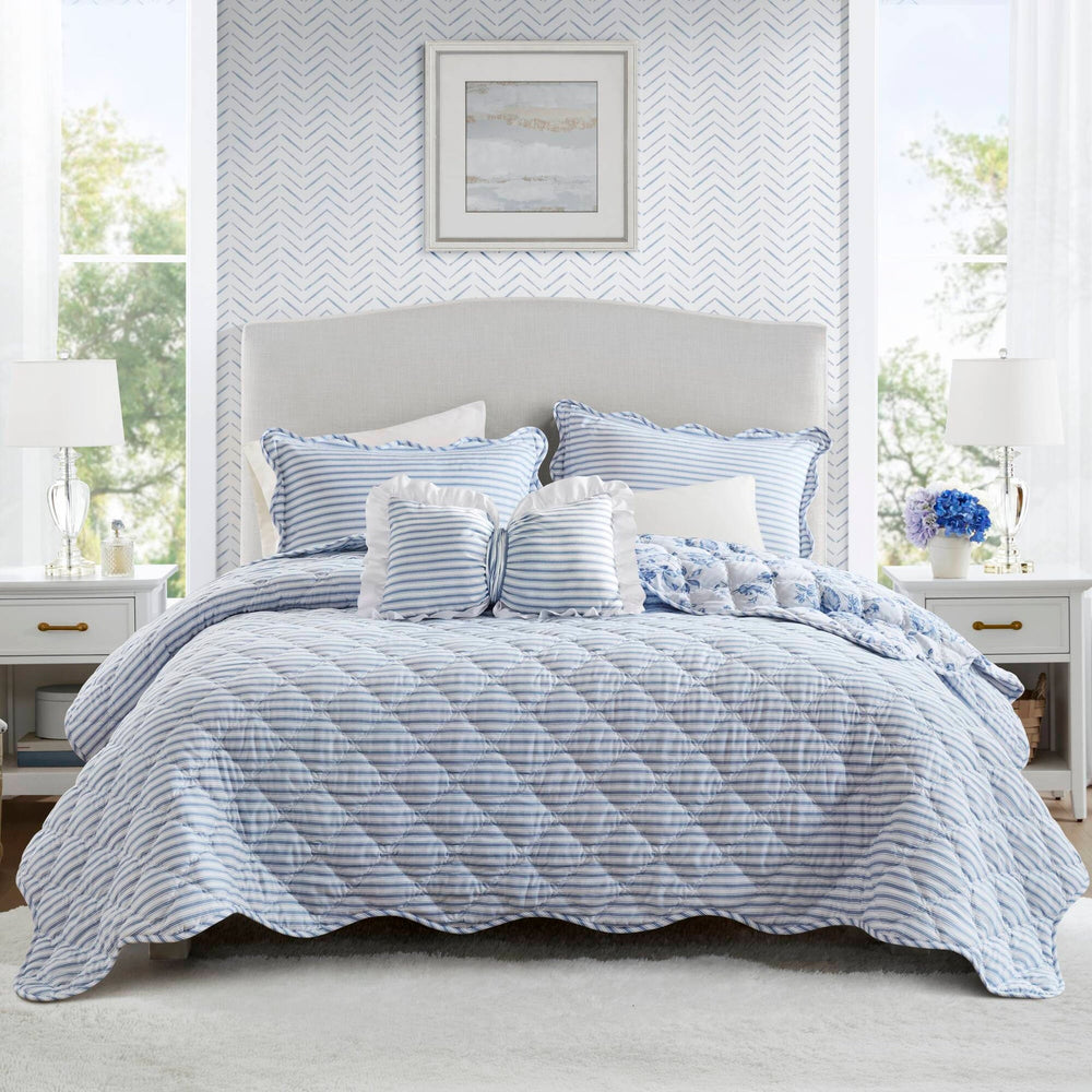 4 Pieces Full/Queen  Quilt Set with Decorative Pillow,Blue Media 25