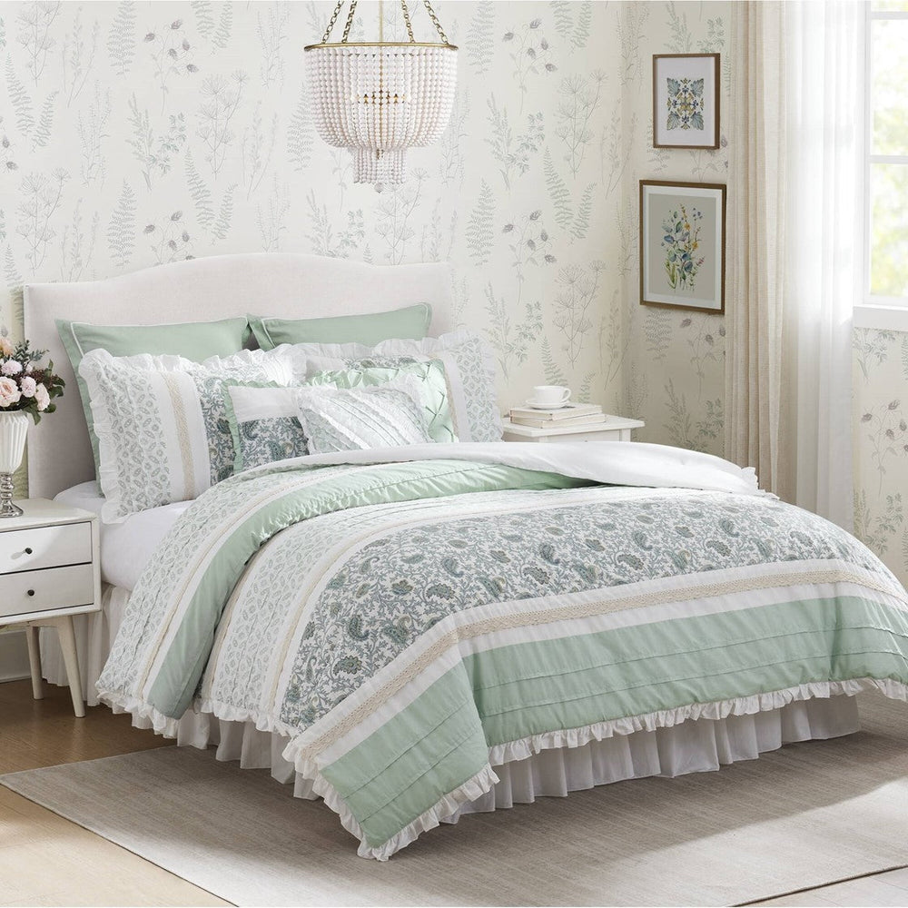 9 Piece Cotton Percale Comforter Set Aqua Queen Media 1