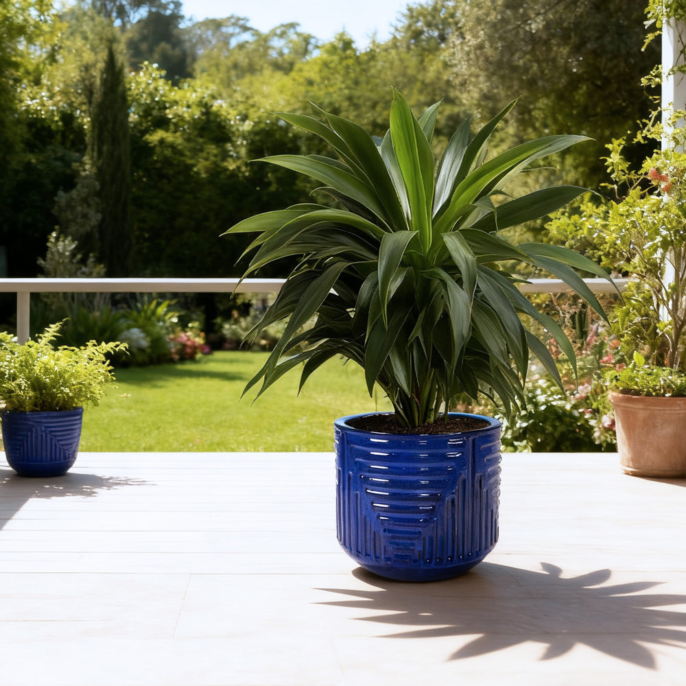 16' Dia Round Planters for Indoor Plants, Large Outdoor Planters with Drainage Holes, Ceramic Plant Pots Indoor & Outdoor for Home Garden Patio - Dark Blue Media 1