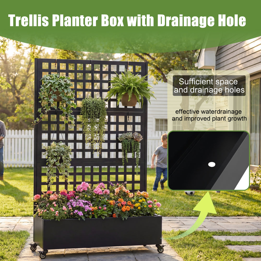 Metal Raised Garden Bed with Wheels and Trellis,73'x47'x16' Planter Box for Climbing Plants, Vegetables & Vines, Features Privacy Screen and Drainage Holes Media 3