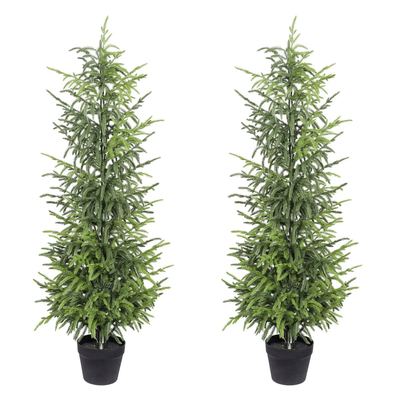 5' Artificial Real Touch Pine Tree in Black Plastic Pot, 2pc/set