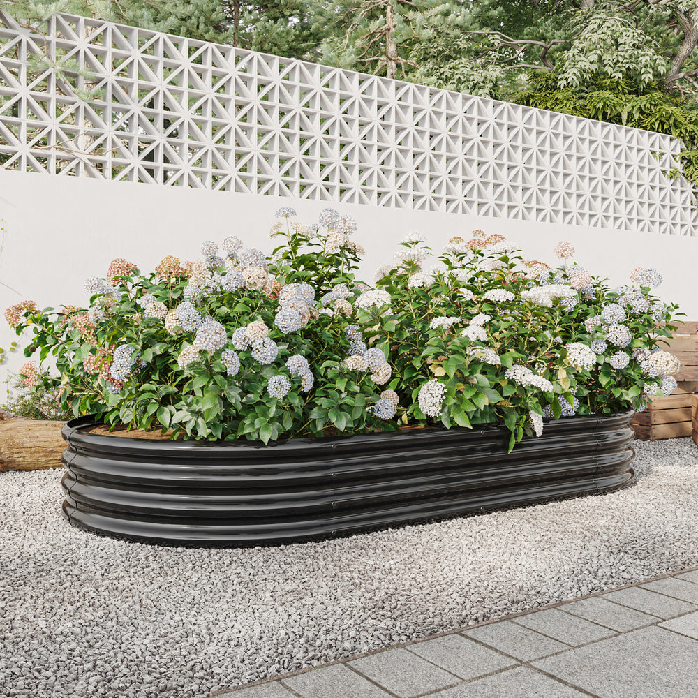 Raised Garden Bed Outdoor,   Oval Large Metal Raised Planter Bed for for Plants, Vegetables, and Flowers - Black Media 8