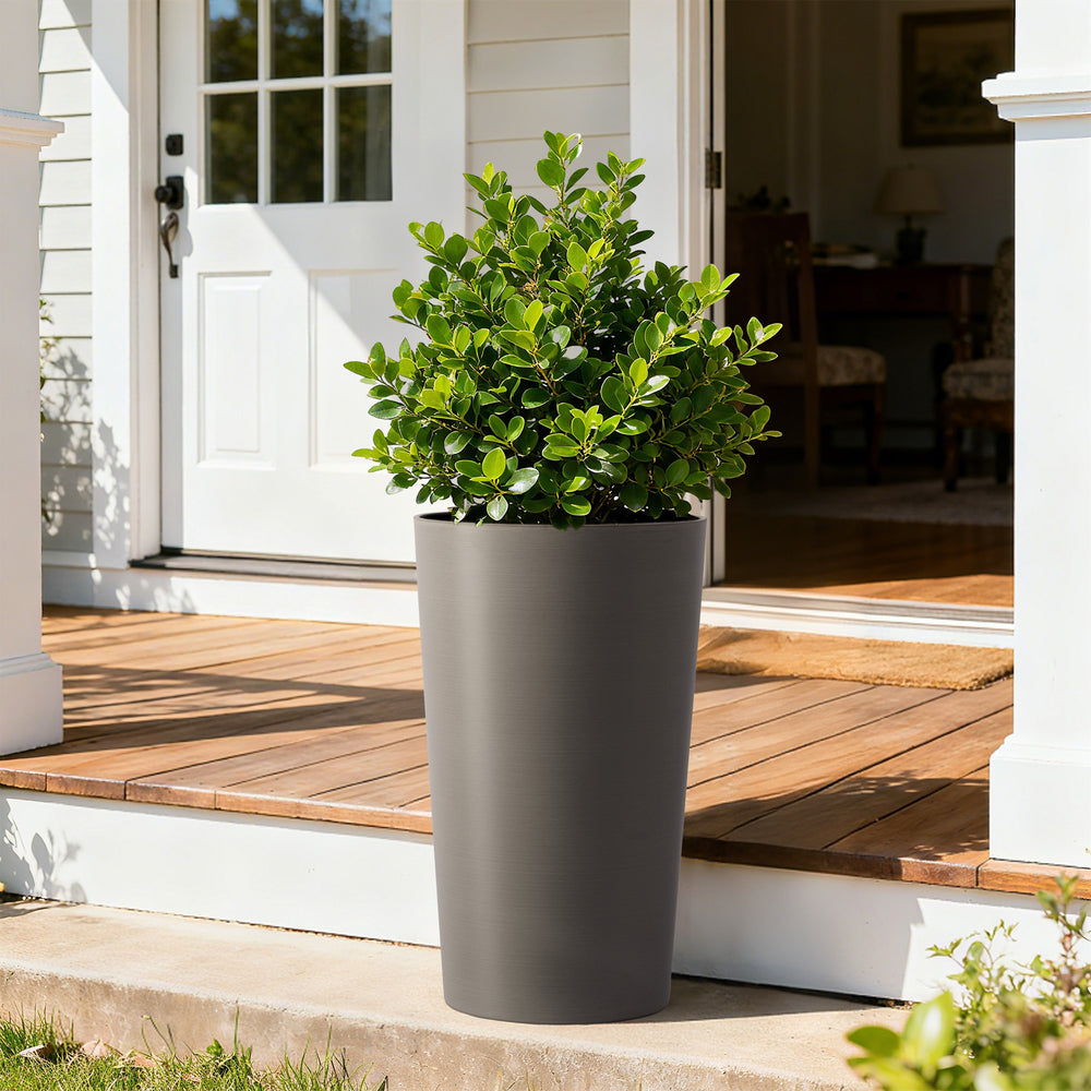 2 Pack Tall 21.7 in Planters for Outdoor Plants Modern Tall Square Planter Box Indoor Outdoor Porch Patio Flower Pot Modern Big Tapered Matte Tree Flower Pot for Garden, (Brown) Media 2