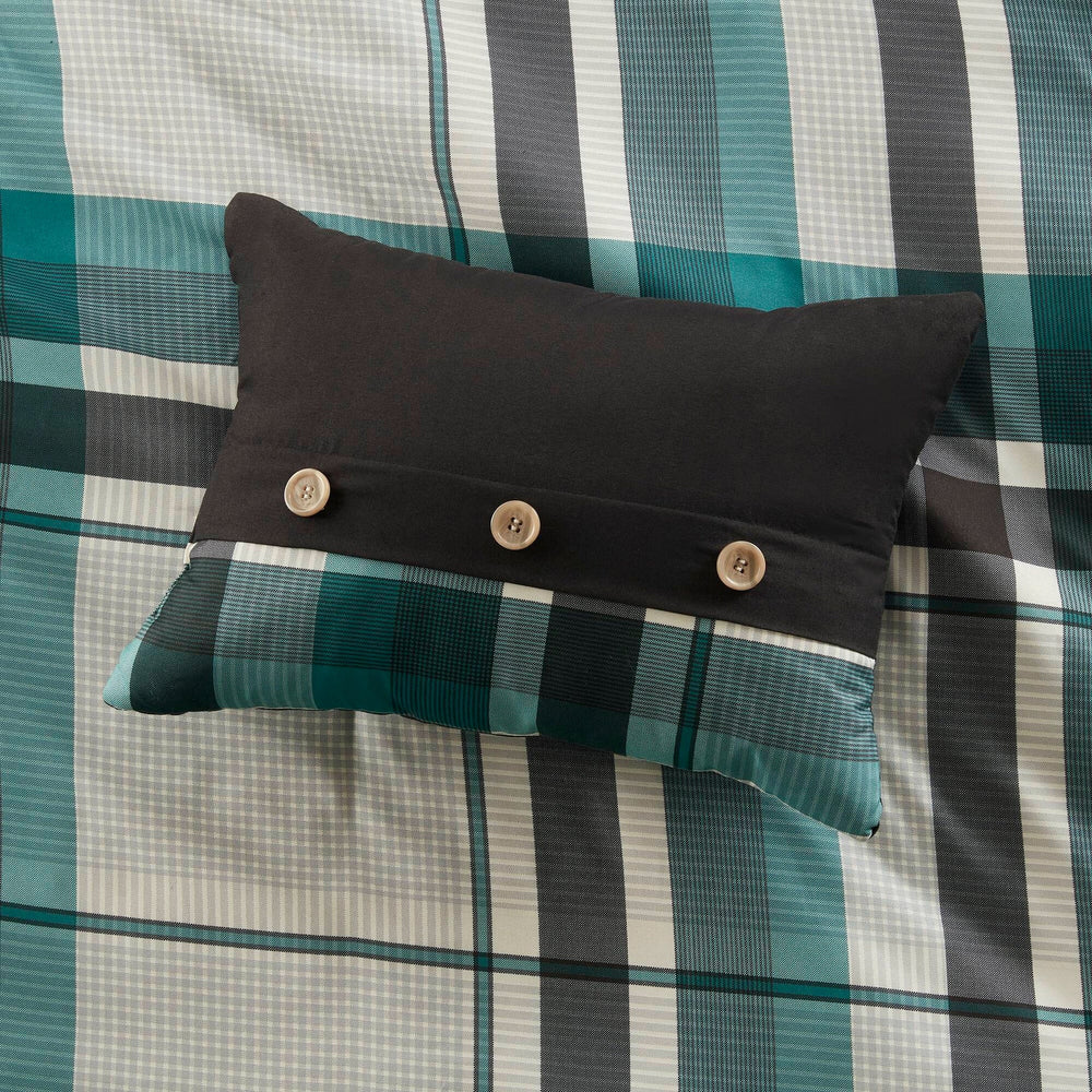 9 PCS Queen Plaid Comforter Set with Bed Sheets Teal/Black Media 5
