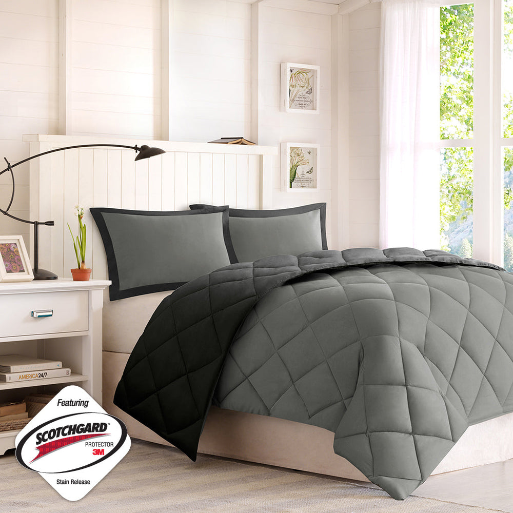 Twin/Twin XL 3M Scotchgard Diamond Quilting Reversible Down Alternative Comforter Set Media 5
