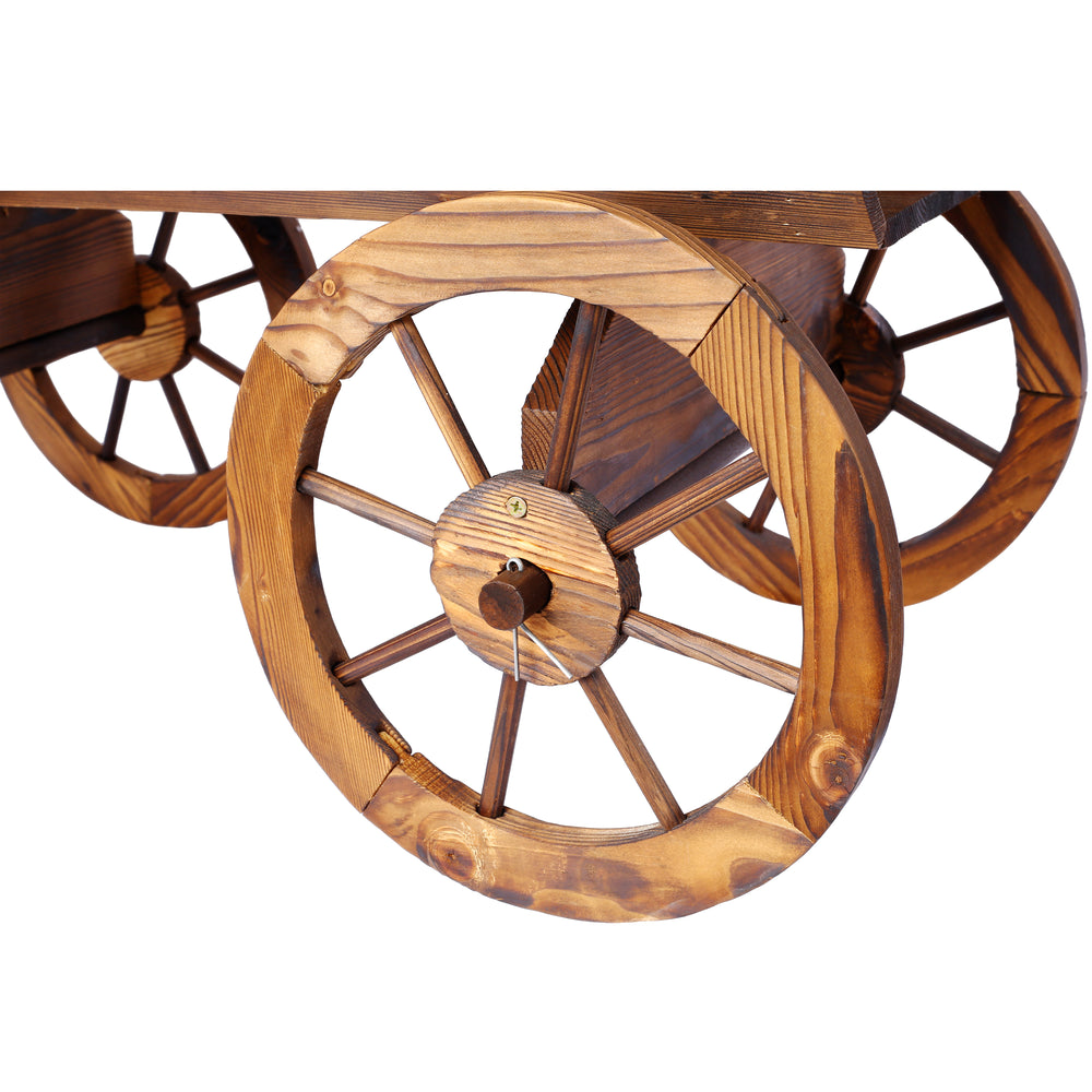 Wood Wagon Flower Planter Pot Stand W/Wheels Home Garden Outdoor Decor Media 12