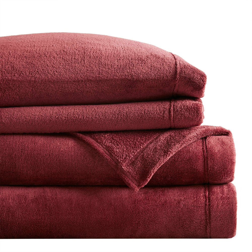 3 PCS Twin Micro Plush Sheet Set Burgundy Media 19