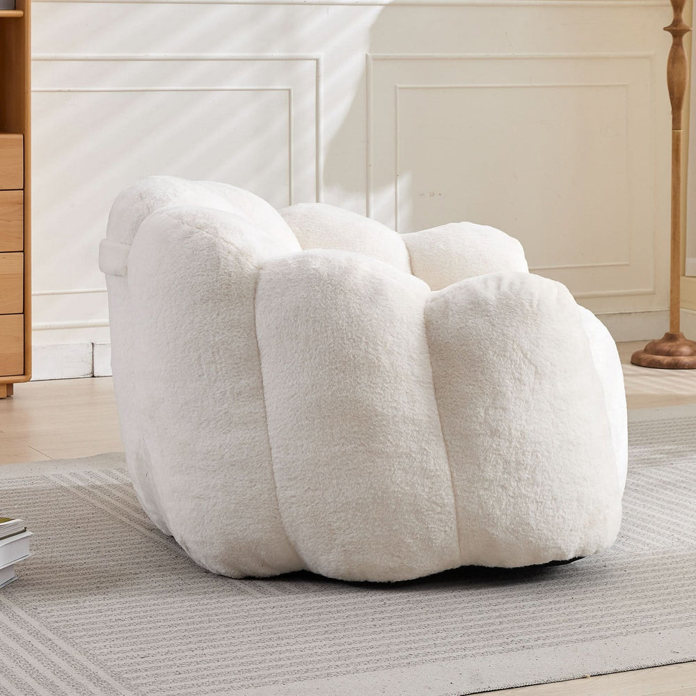 Bean Bag Sofa Faux Fur Lotus Style Ivory White 43.7 Inch No Assembly Media 4