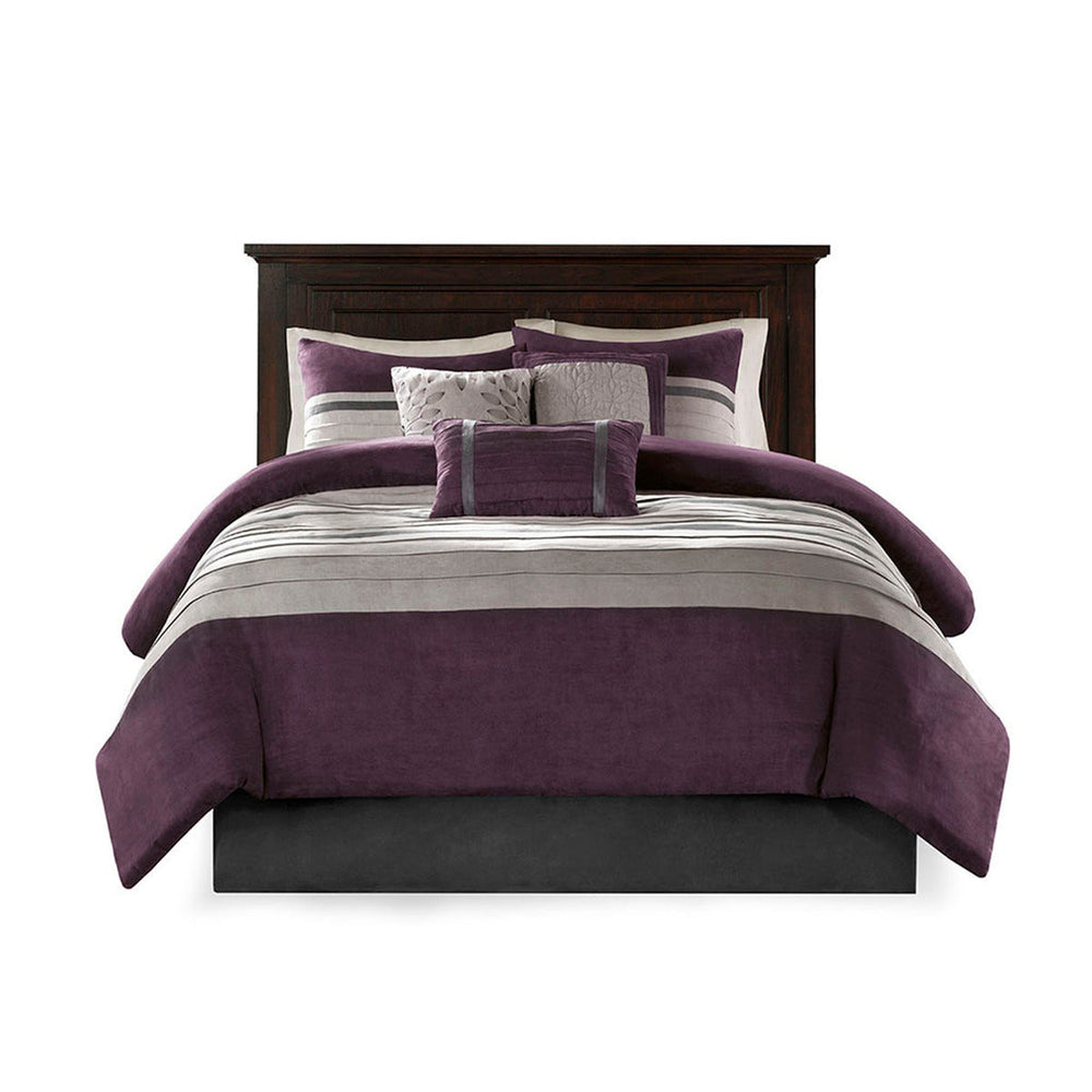 7 PC Pieced Faux Suede Comforter Set Purple Queen Media 12