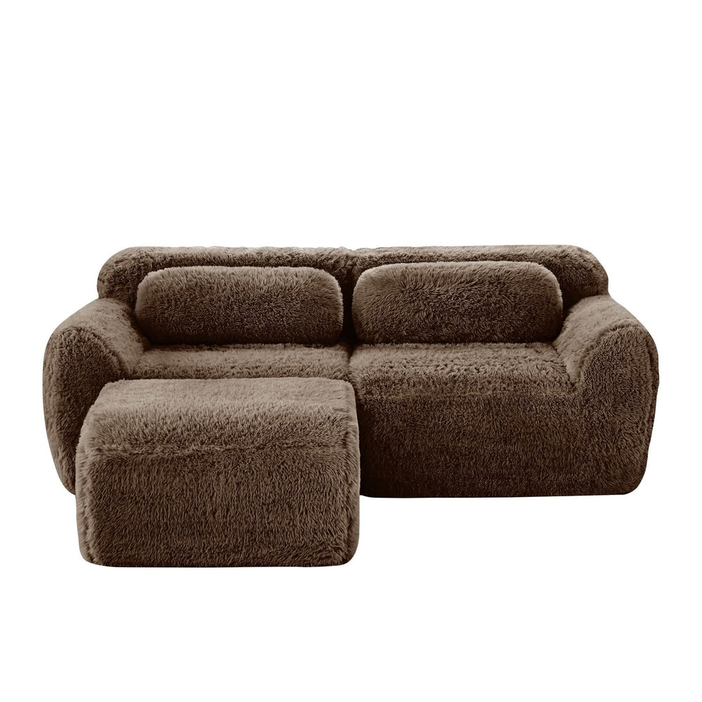 L Shaped Sofa With Chaise Soft Fluffy Plush Fabric For Cozy Living Room And Home Lounge Media 17