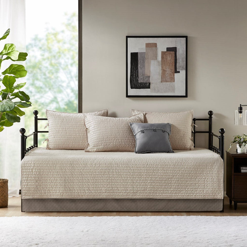 6 Piece Reversible Plaid Daybed Cover Set Neutral Daybed Media 7