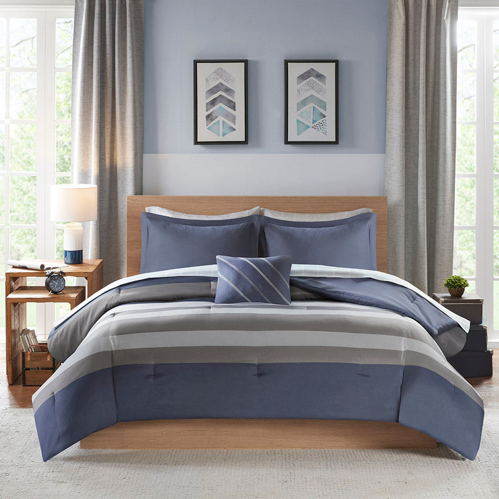 Queen Striped Comforter Set with Bed Sheets Media 17