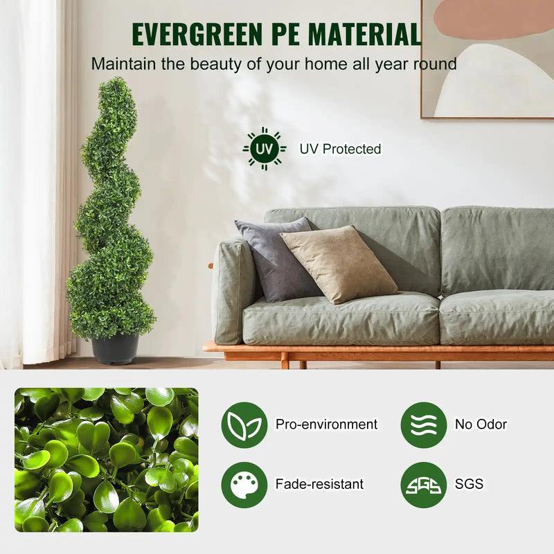 2 pcs. Artificial Boxwood Tower Topiary Spiral Artificial Plant 122cm high Decorative Plant Green Plastic PE Iron Topiary Plants incl. 10 pcs. Replacement Leaves