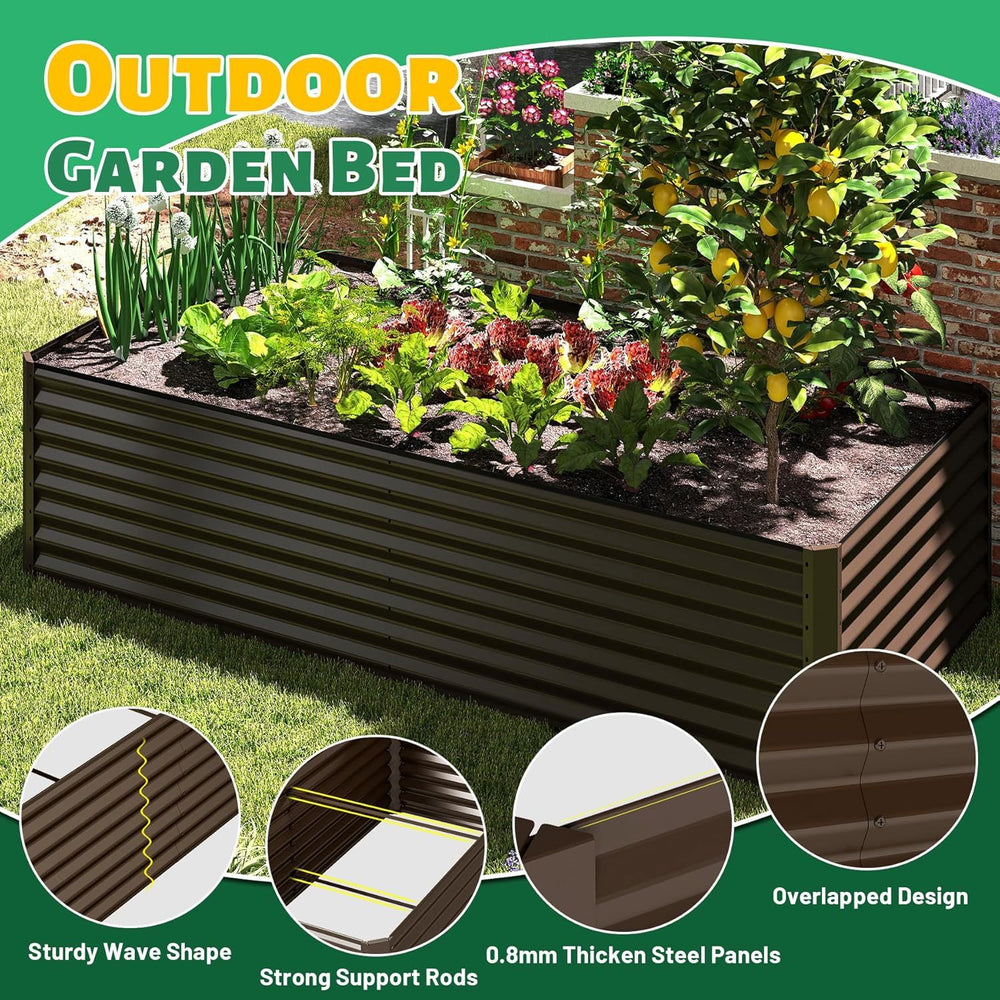 6x3x2ft Galvanized Raised Garden Bed, Outdoor Planter Garden Boxes Large Metal Planter Box for Gardening Vegetables Fruits Flowers, Brown Media 9