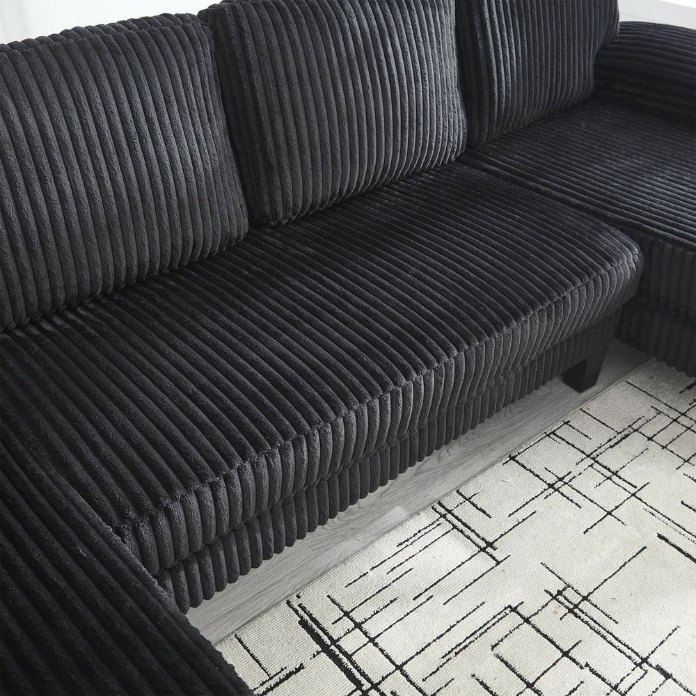 U Shaped Sofa Wood Frame Oversized Four-Seater Living Room Black Upholstery Media 13