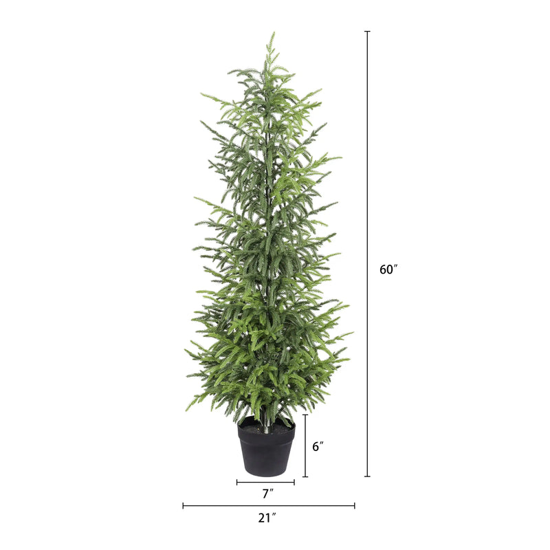 5' Artificial Real Touch Pine Tree in Black Plastic Pot, 2pc/set