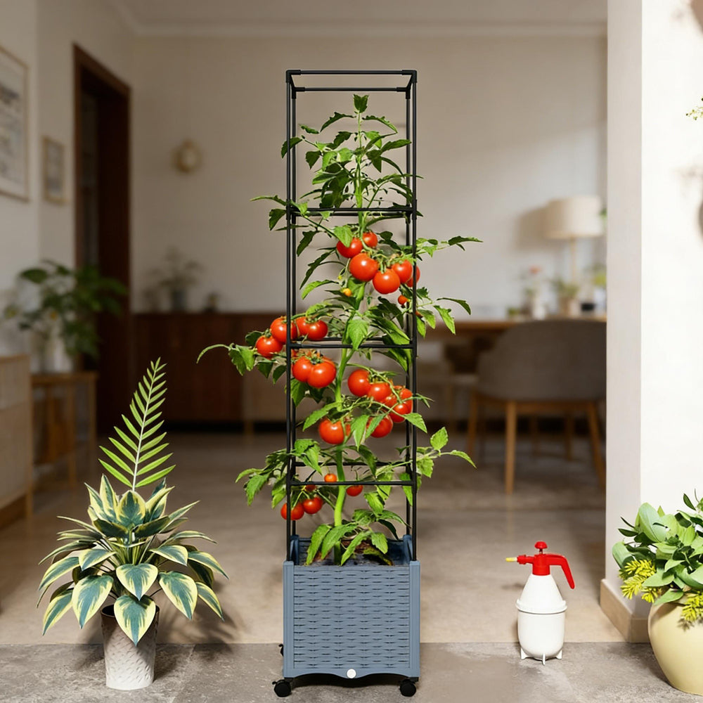 Mobile Raised Garden Bed,Adjustable Height Trellis Plant Cage Media 1