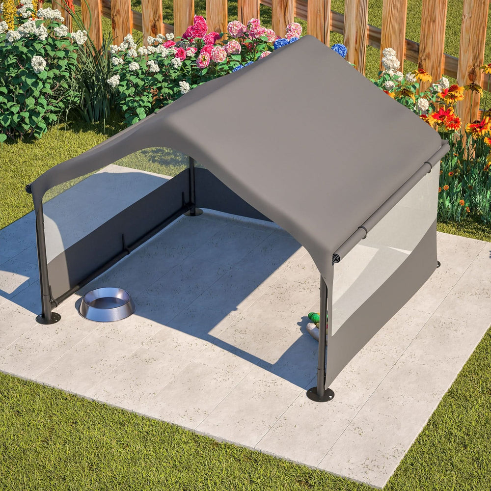 Extra Large Outdoor Dog House Tent with 3-Sided Mesh Windows, Breathable Sun Rain Cover Pet Shelter with Canopy and Ground Stakes for Dogs, Cats, Livestock – 4' x 4' x 3.3', Gray Media 13
