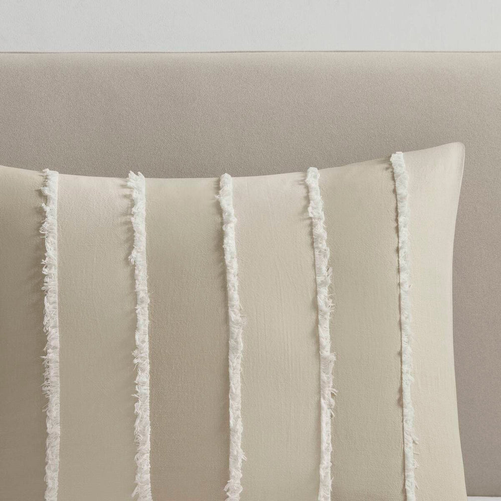3 Piece Striped Cotton Comforter Set Taupe King/Cal King Media 7
