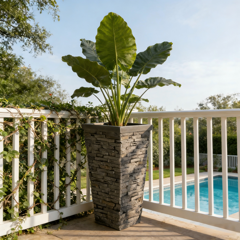Tall Grey Stone-Effect MGO Planter - Indoor Outdoor Tall Square Plant Pot with Realistic Brick Texture, Weatherproof Heavy-Duty Container for Trees, Shrubs & Large Plants Media 4