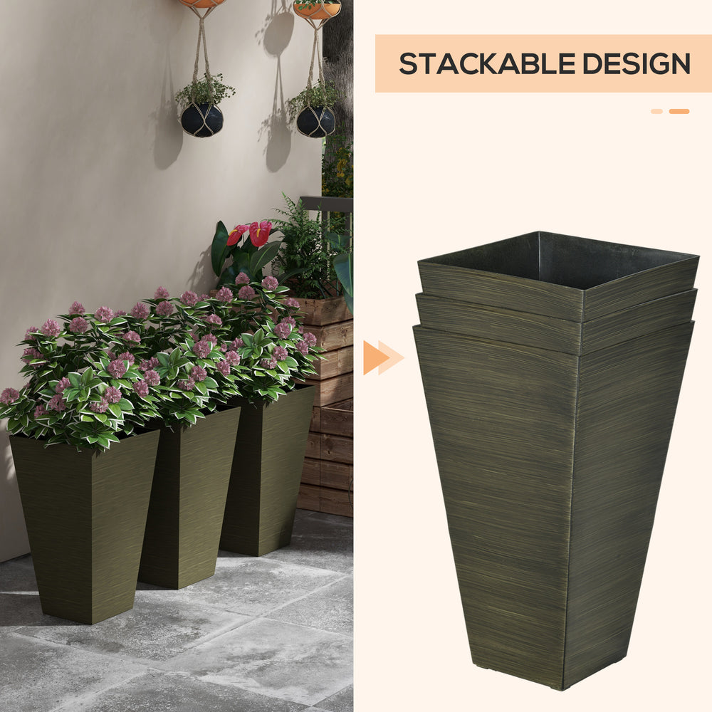Outsunny 28' Tall Outdoor Planters, Set of 3 Large Taper Planters with Drainage Holes and Plug, Faux Wood Plastic Flower Pots for Outdoor, Indoor, Garden, Patio, Dark Brown Media 4