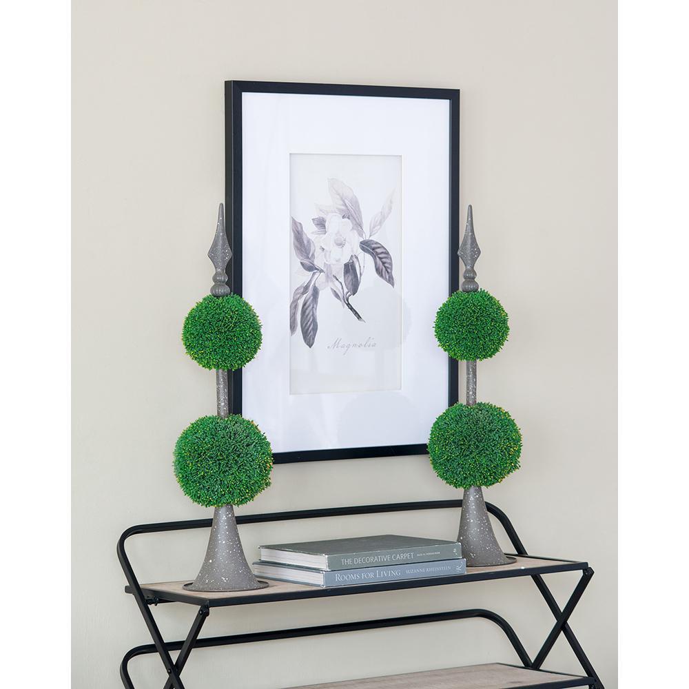 D7x26.5' Artificial Two-Tiered Boxwood Sphere Topiary on Metal Spire Media 6