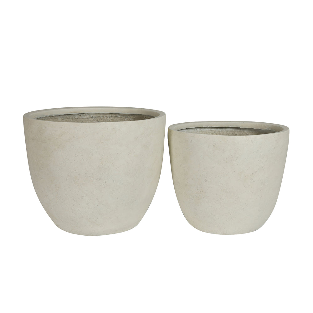 Round Concrete Planter Set of 2, Large Outdoor Indoor Handmade Rustic Decorative Planter Pots with Drainage Holes for Home Garden Patio, 15' x 13' & 18' x 14'  (white) Media 7