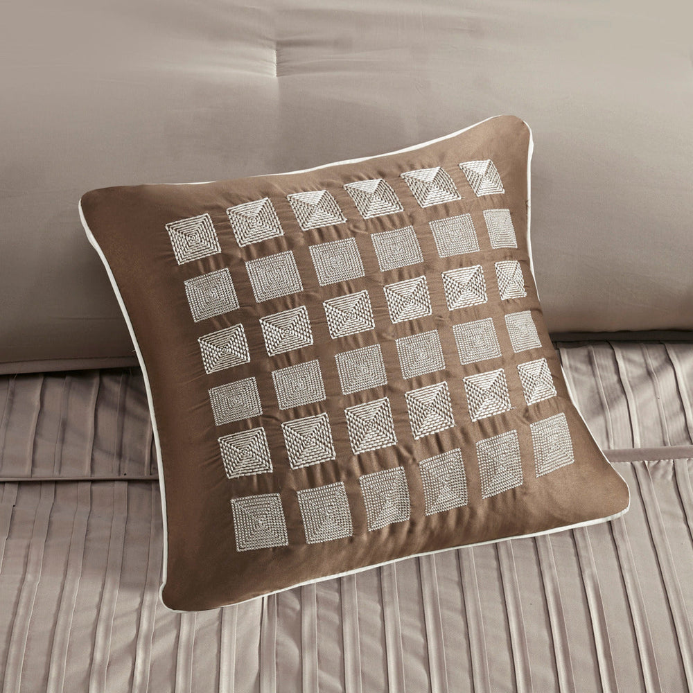 7 Piece Polyester Charmeuse Comforter Set Taupe King Media 5