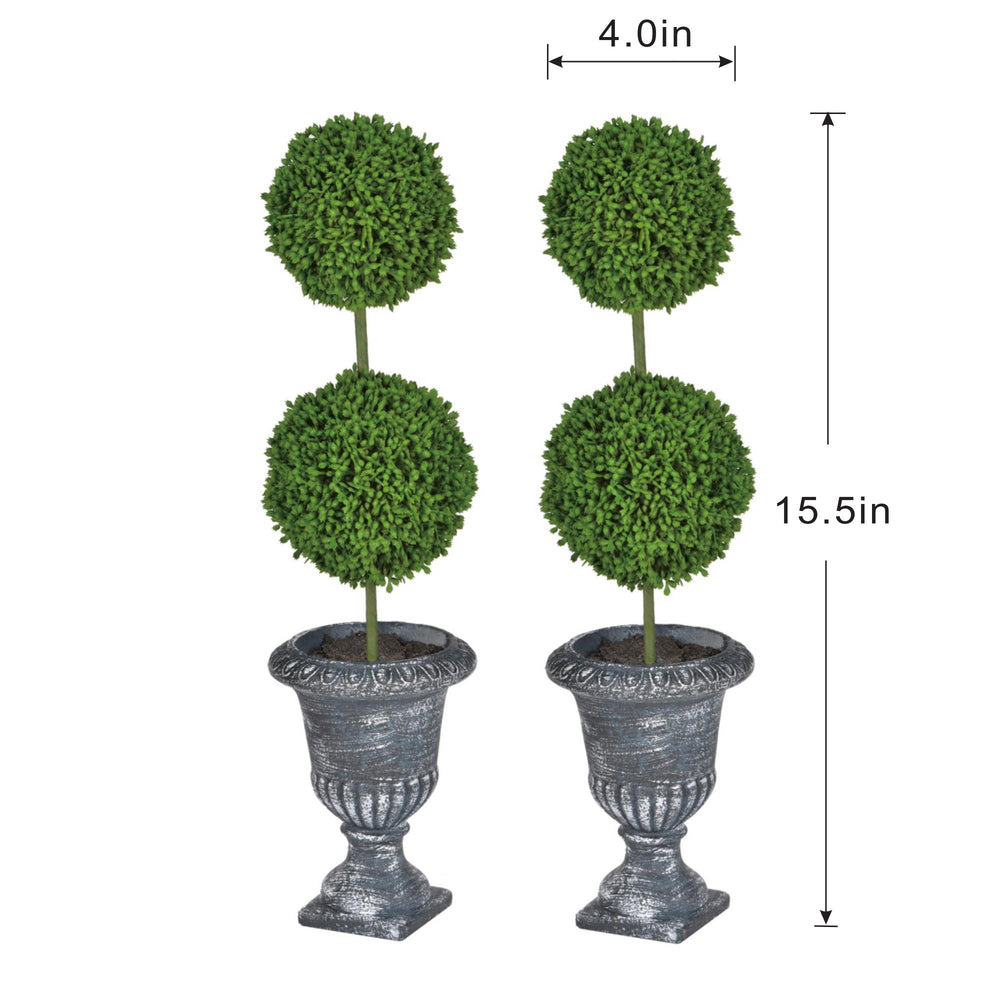 S/2 D4x15.5'H Faux Double Ball-Shape Topiary-Black Pot Media 8