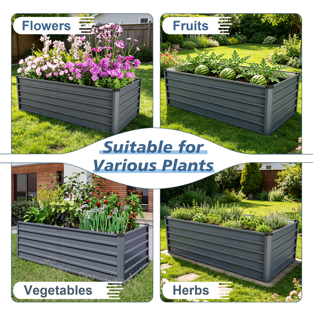 6x3x2 ft Large Raised Garden Bed, Gray Rectangular Galvanized Metal Outdoor Planter with 269 Gallon Capacity and Deep Root Design, Ideal for Growing Vegetables, Flowers and Herbs Media 10