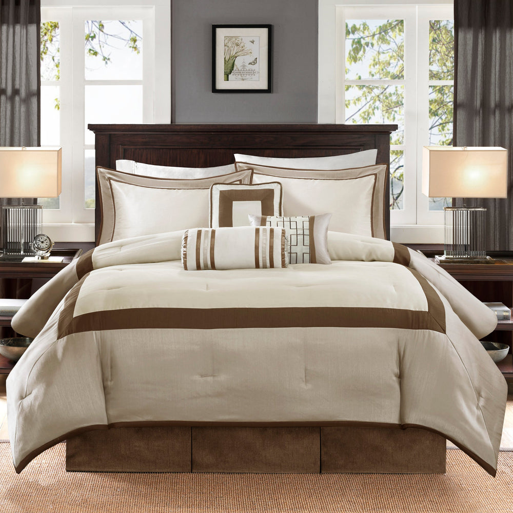 7 Piece Comforter Set Taupe/Brown King Media 2