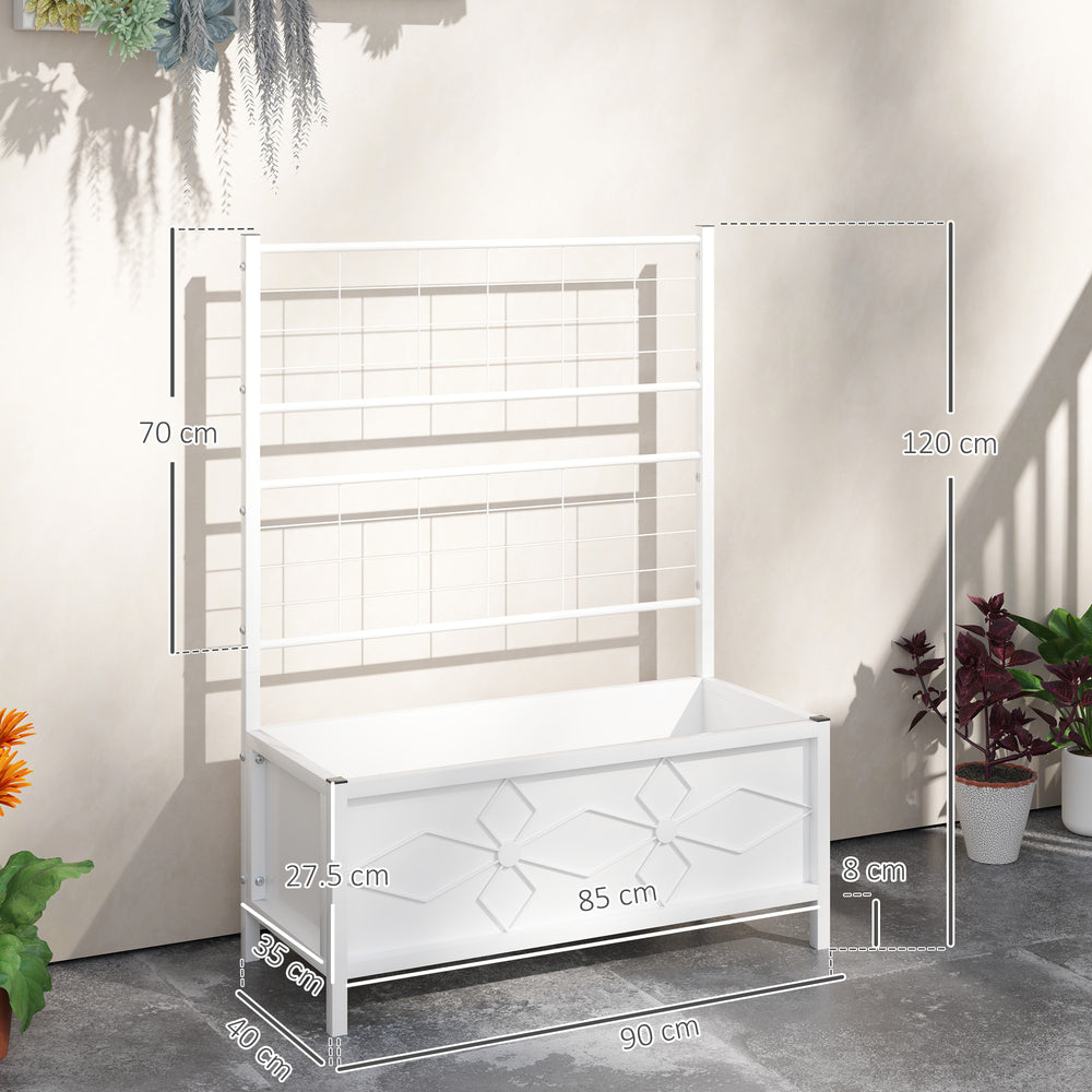 Outsunny Galvanized Raised Garden Bed with Trellis for Climbing Vines Vegetables Flowers, Outdoor Planter Box, 35.4' x 15.7' x 47.2', White Media 3
