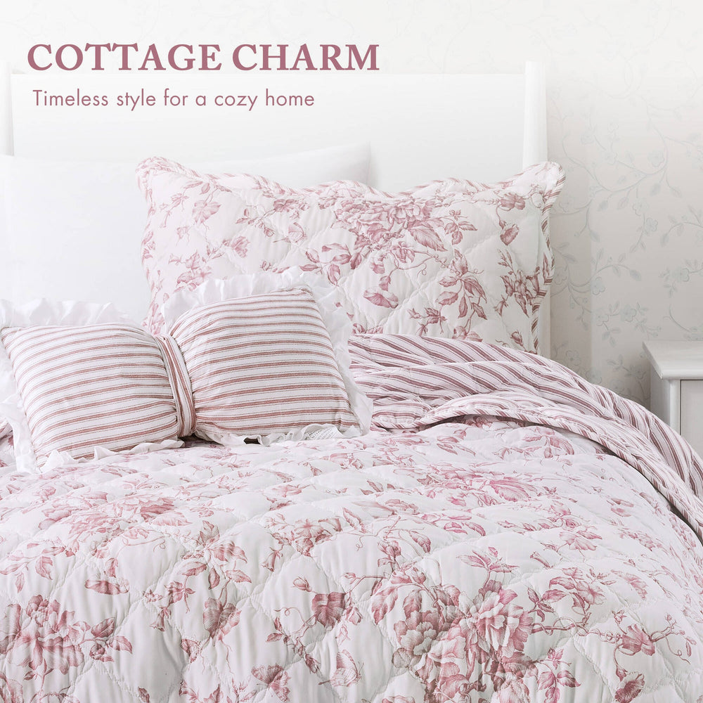 3 Pieces Twin/Twin XL Quilt Set with Decorative Pillow,Pink Media 8