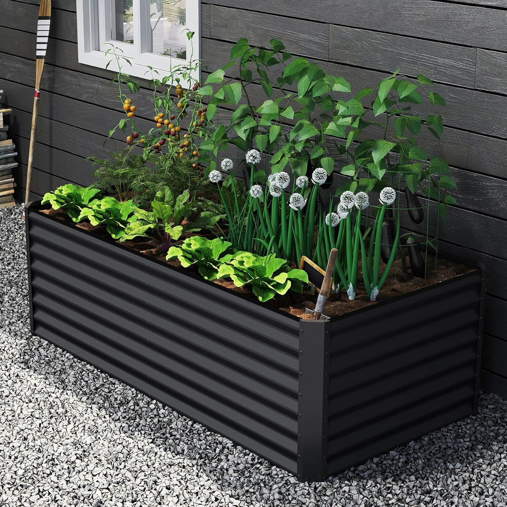 6x3x2ft Galvanized Raised Garden Bed, Outdoor Planter Garden Boxes Large Metal Planter Box for Gardening Vegetables Fruits Flowers, Dark Gray Media 9