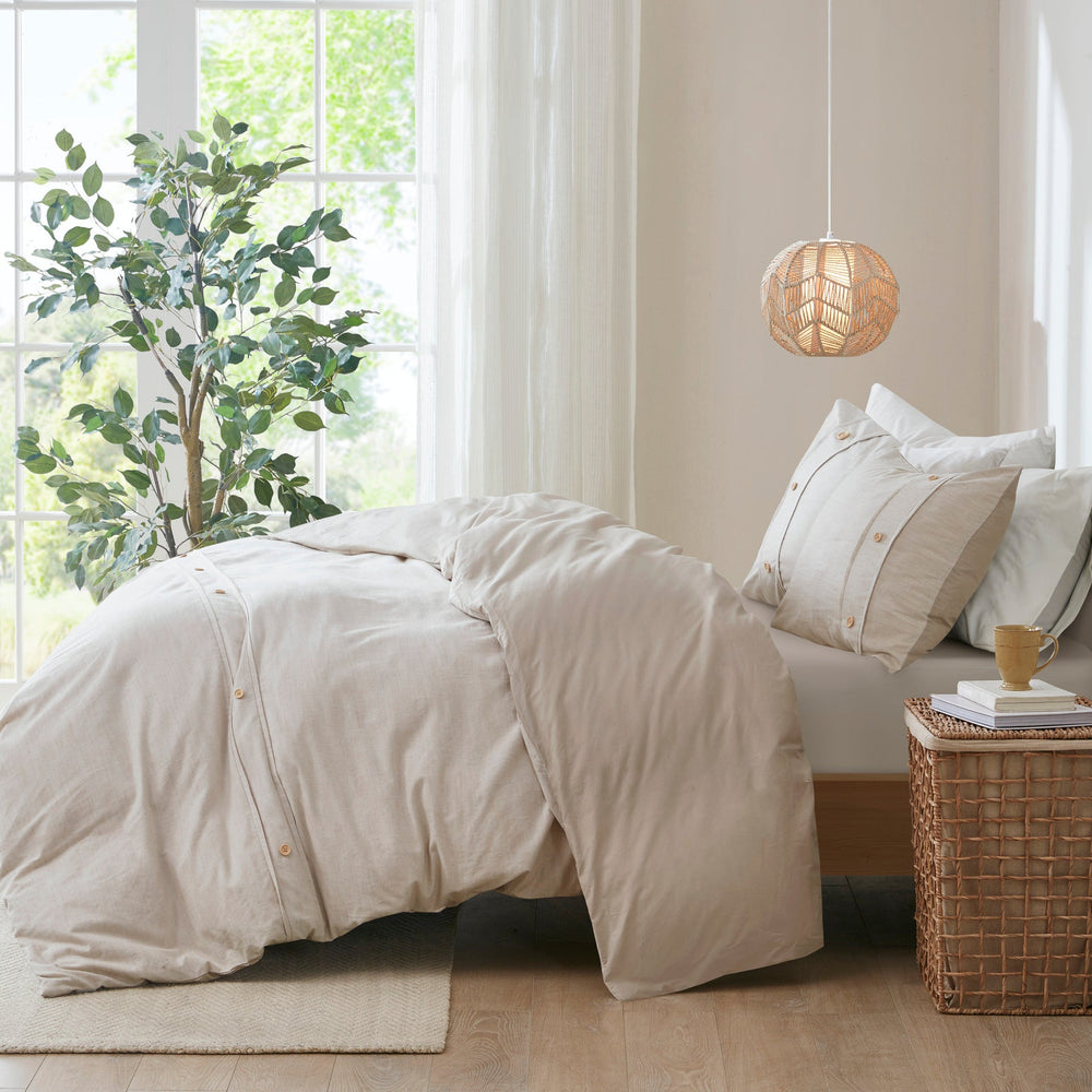 3 Piece Organic Cotton Oversized Duvet Cover Set Natural Full/Queen Media 7