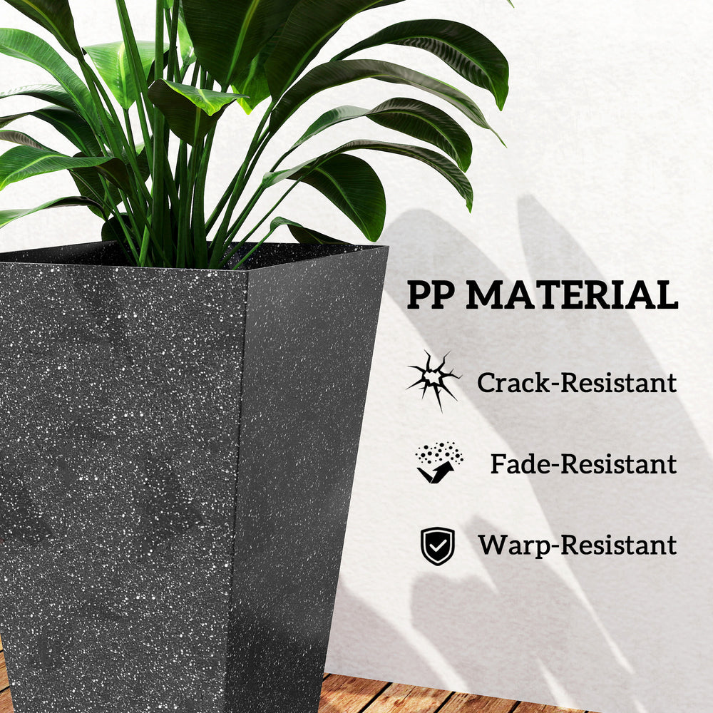 Outsunny 28' Tall Planters, Set of 3 Plastic Flower Pots with Marble Finish and Drainage Holes, Stackable Tapered Outdoor Planters, Black Media 5
