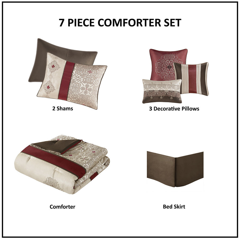 Queen 7 Piece Jacquard Comforter Set with Throw Pillows Media 8