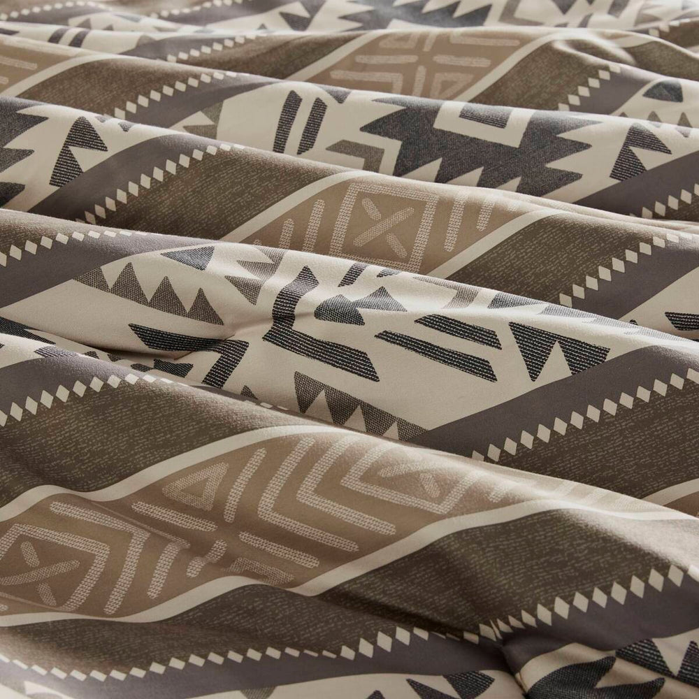 5 Piece Stripe Herringbone Comforter Set with Throw Pillows Brown Full/Queen Media 4