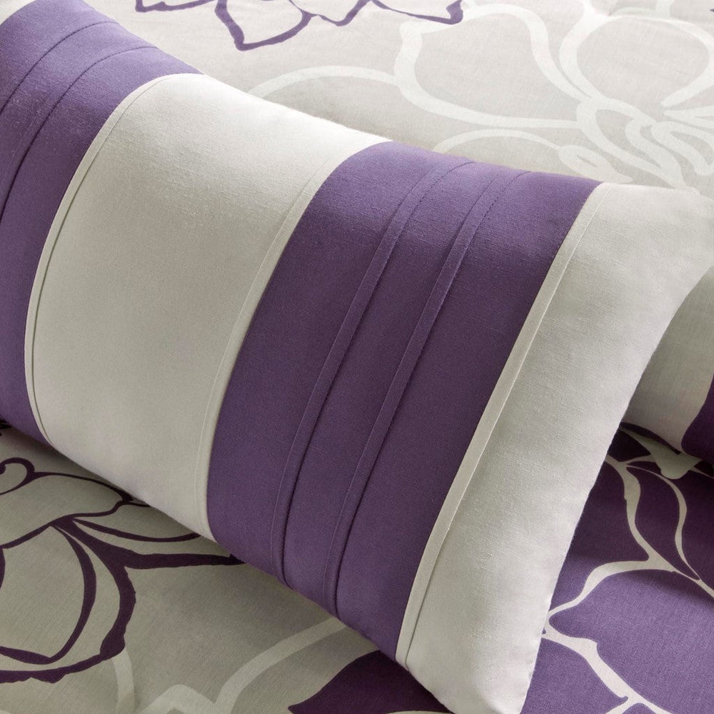 Printed Cotton Sateen Comforter Set Taupe Grey/Purple Twin/Twin XL Media 5
