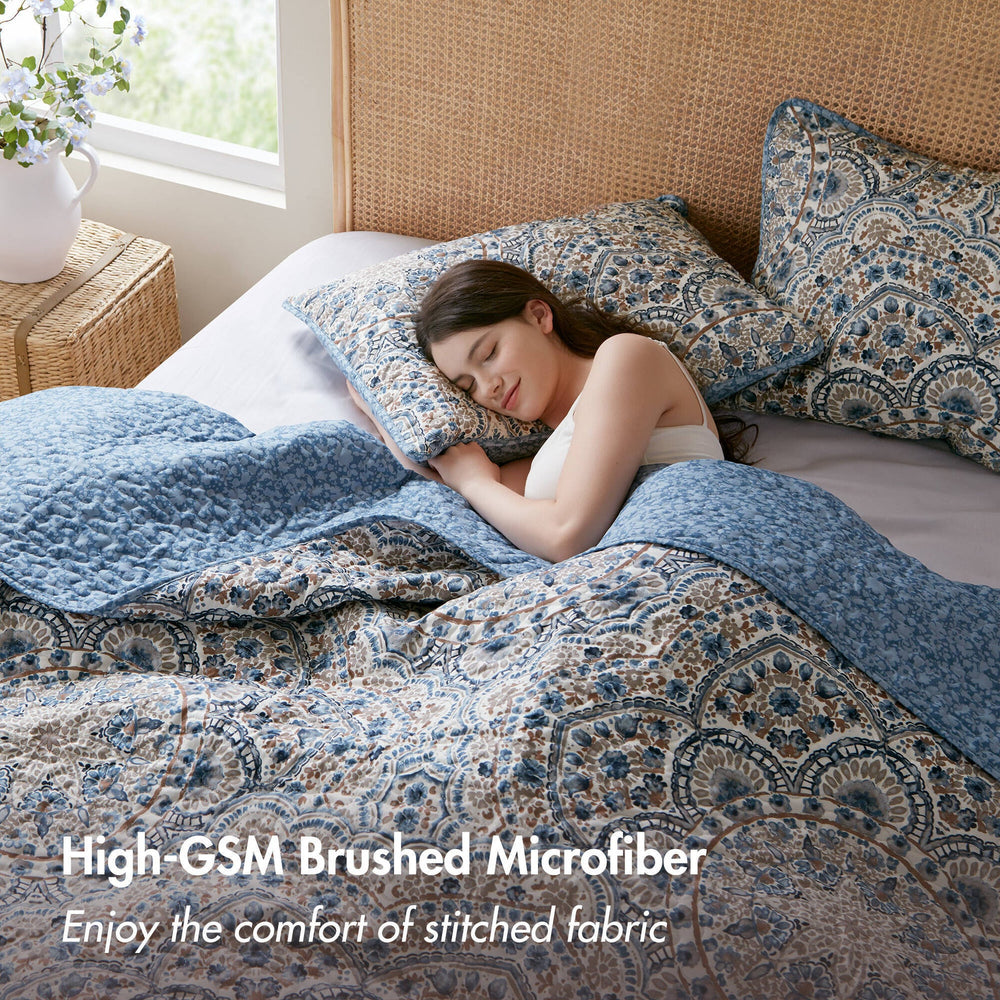 3-Piece Full/Queen Boho Floral Reversible Quilt Media 14